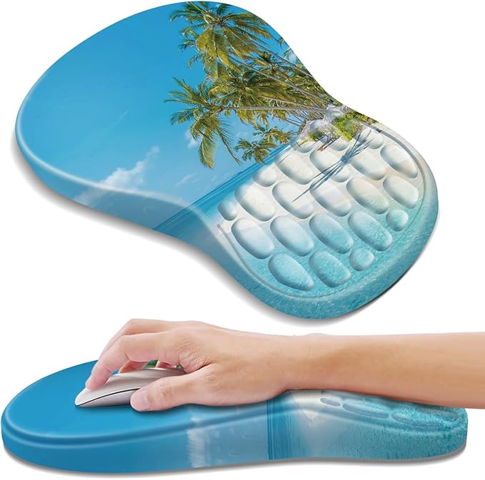 YIWEI Ergonomic Mouse Pad with Wrist Rest - Comfortable Office Mousepad with Memory Foam Wrist Support for Carpal Tunnel Relief, Mouse Pads with Non-Slip Base for Gaming and Home (Beach-2)