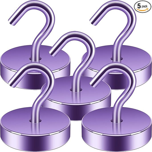 Neosmuk Magnetic Hooks, Cruise Ship Essentials, 80lb+ Heavy Duty Magnetic Hooks for Cruise Cabins, Refrigerator, Grill, Hanging, and Travel | Extra Strong Must-Have Magnet Hook, Purple, 5 Pack