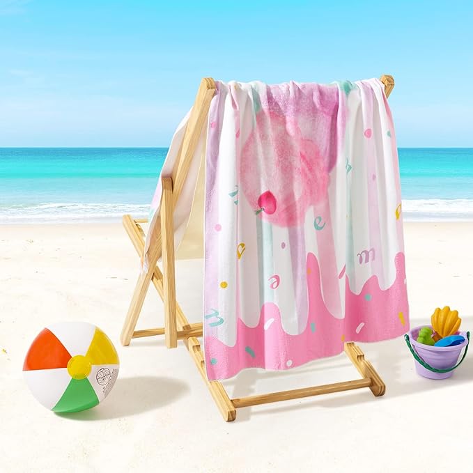WERNNSAI Kids Beach Towel for Girls - 30” x 60” Ice Cream Sand Free Swim Towels for Girls Bath Pool Camping Travel Towel Quick Dry Ultra Absorbent Super Soft Beach Blanket Bath Shower Towel