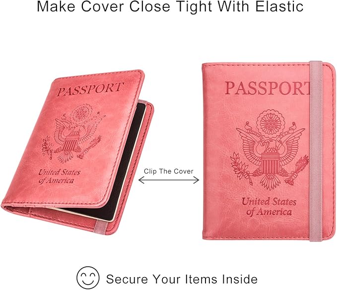 WALNEW Passport Holder for Travel, RFID Passport Cover Wallet for Women Men, PU Leather Passport Book Card Holder Case with Pen, Travelling Essentials for Flying