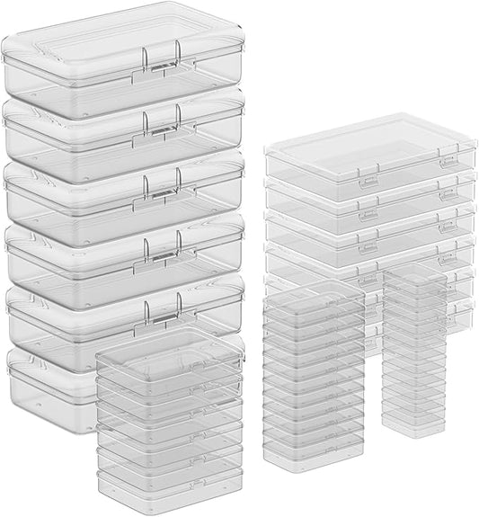 Clear Plastic Storage Containers, Mini Rectangular Organizer Boxes with Hinged Lids, 36 Pack Mixed Sizes, for Beads, Jewelry, Art Craft