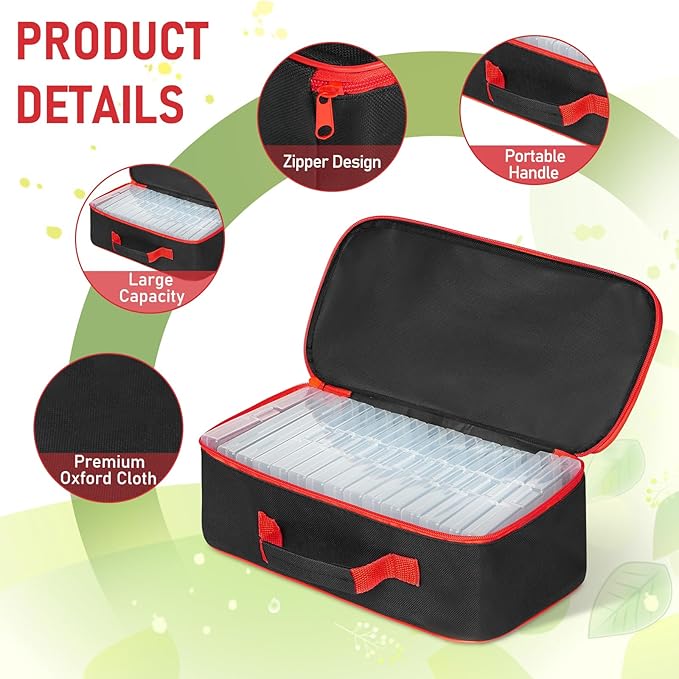 FACULX 15 Slots Seed Storage Organizer Box with 20 Seed Envelopes, Large Capacity Seeds Storage Container with Zipper Bag Label Stickers, Seeds Saving Container for Garden Vegetable and Flower (Red)