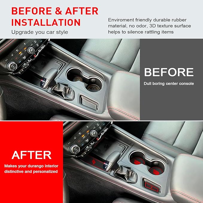Cup Holder Inserts for Dodge Durango Accessories 2021 2022 2023 2024 2025 2026 Center Console Mat Custom Fit Silicone Cup Liners Pads Interior Decoration (5pcs/Set, Red)