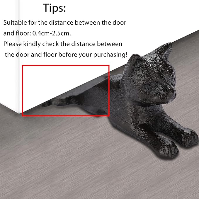 Sumnacon 2 Pcs Cast Iron Cute Cat Door Stops - Heavy Duty Rustic Door Stoppers Avoid Drilling Hole, Vintage Iron Doorstop Wedges on Floor Surface for Home Office Commercial Industrial