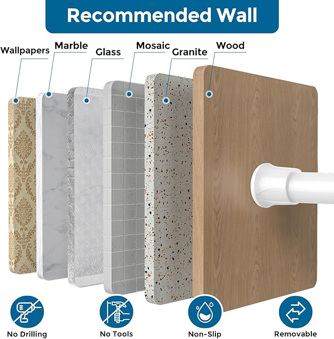 AIZESI Spring Tension Curtain Rods Short Tension Rod (White,28" to 48"-1Pcs)