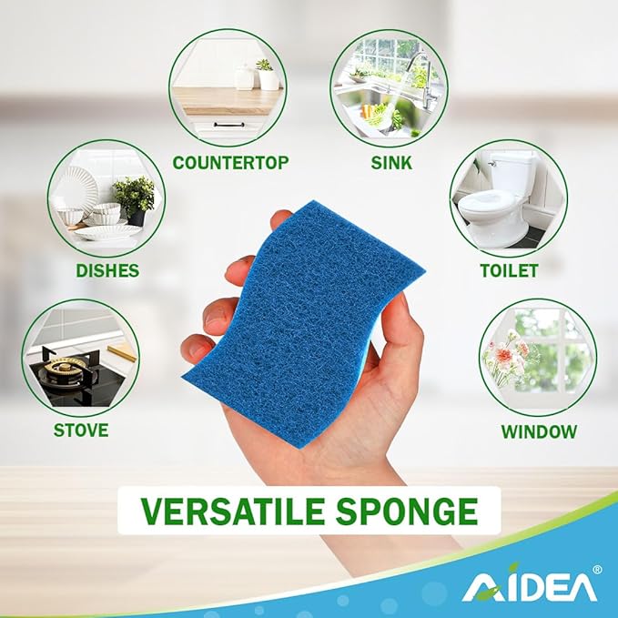 AIDEA Sponges Kitchen, Non-Scratch Scrub Sponge, 24-Count, Sponges for Non-Stick Cookware, Kitchen Sponge for Dishes, Cleans Fast Without Scratching, Cleaning Power for Kitchen, Bathroom, Household
