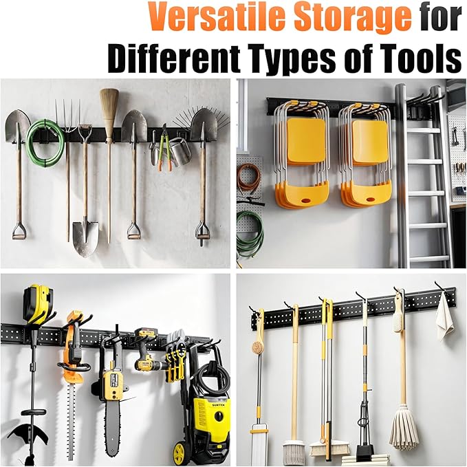 Garage Tool Organizer Wall Mount 48 inches with 10 Adjustable Heavy-Duty Hooks, Garage Organization, Garden Tool Storage Rack, Yard, and Shed, Holds Up to 400 lbs