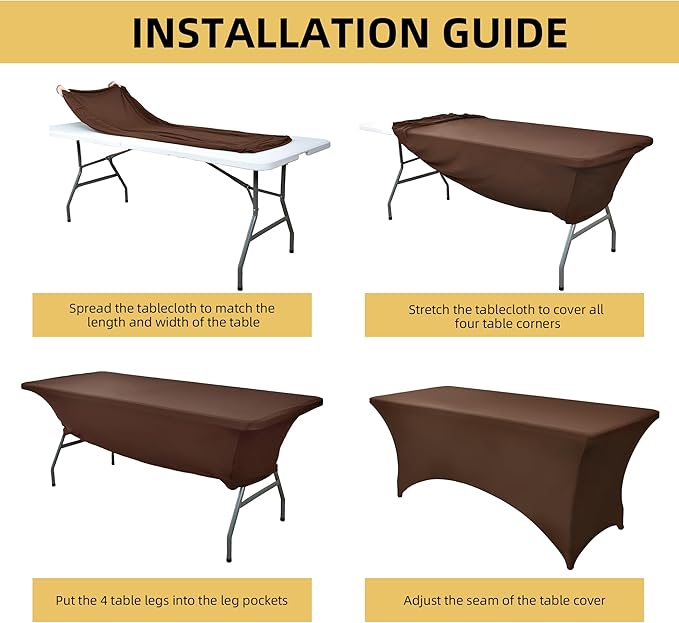 ZarzaaSik 6-Pack 6ft Spandex Table Covers for Rectangle Standard Folding Tables - Wrinkle Resistant Stretch Tablecloths - Ultimate Fitted Table Protector for Parties, Trade Shows, Wedding