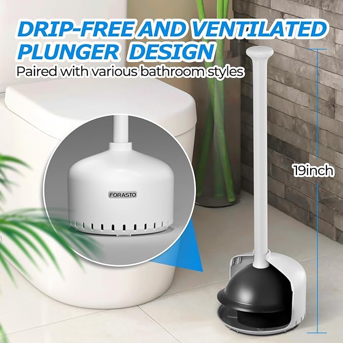 FORASTO 2Pack Toilet Plunger with Holder,Plungers for Bathroom with Holder,Heavy Duty Plunger with Cover,Bathroom Decor，Bathroom Accessories，Toilet Bowl Cleaners,Cream White