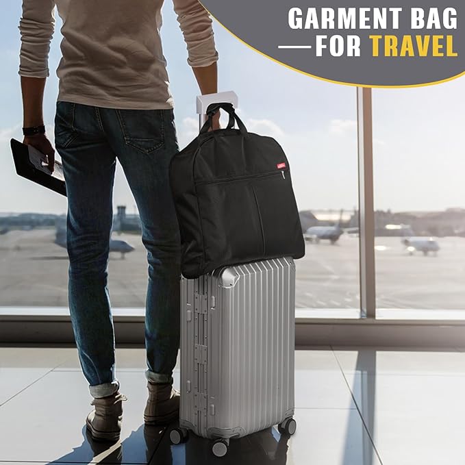 SLEEPING LAMB Heavy Duty Garment Bag for Travel, 43'' Waterproof Suit Bag for Men Travel and Foldable Carry On Garment Bag for Hanging Clothes with Large Pocket in Business Trip, Black