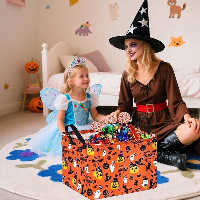 KUNRO Pumpkin Pattern Storage Basket Gift Shelf Basket Storage Bin, Nursery Basket Organizer Box for With Handles for Room Deco