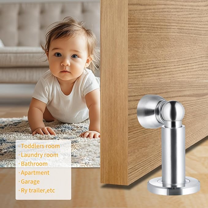 Door Stoppers – Heavy Duty Magnetic Door Stopper for Wall & Bottom of Door – Premium Adjustable Door Stop with Heavy-Duty Windproof Design, Constructed with SUS304 (Stainless Steel-1PCS)