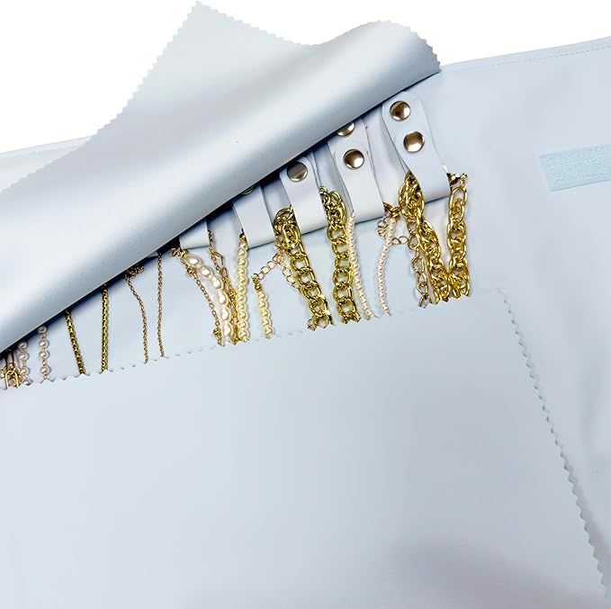 UnionPlus Travel Jewelry Roll, Faux Leather Necklaces Organizer Bag, Elastic Band and Anti-winding, Air Blue