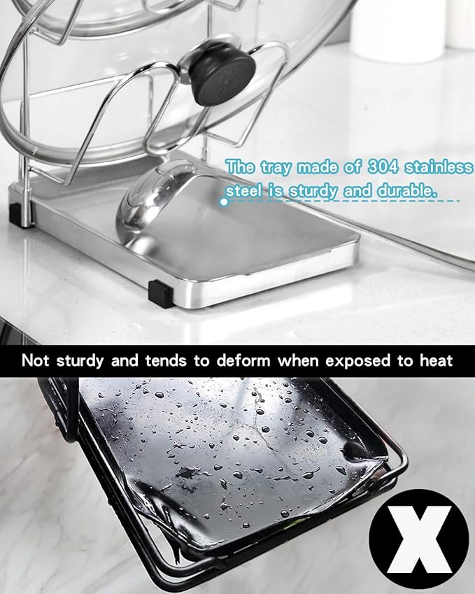 YQh pot lid holder,Two-compartment Stainless Steelcooking rack,pot lid holder while cooking,spoon rest with lid holder,spatula holder for counter,stove top shelf spoon and lid rest,pot lid organizer