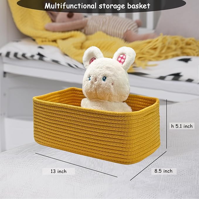 COMFY-HOMI 13" x 8.5" x 5.1" Storage Baskets for Organizing | Cotton Rope Woven Basket | Toy Storage Bin Box | Basket for Shelves, Closet Organizer Bin, Decorative Closet Shelf, 1 Pack, yellow