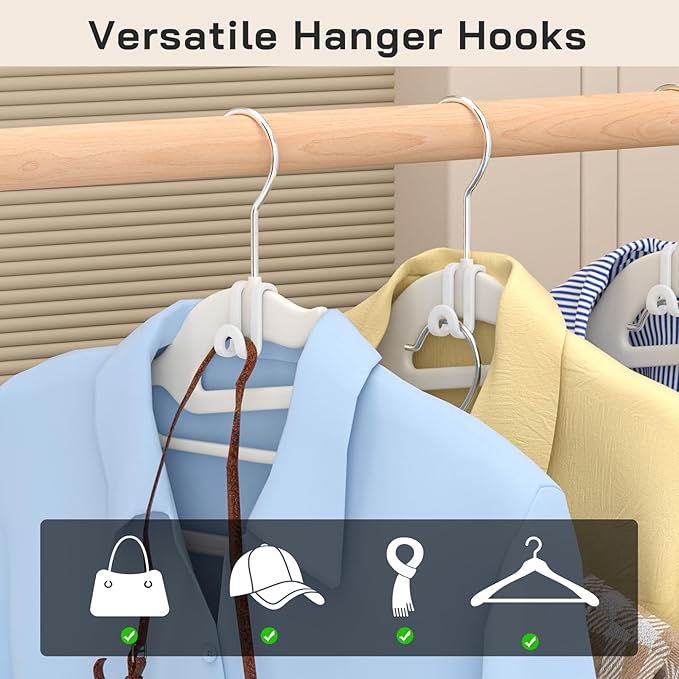 Tinfol Clothes Hanger Connector Hooks, 100pc Space Saving Cascading Hooks for Closet Organizers, Heavy Duty Clothes Hanger Extender Clips for Hangers (White)