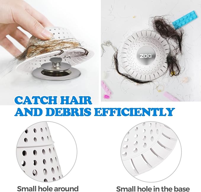 zaa Bathtub Drain Hair Catcher, Premium Silicone Shower Hair Catcher, 1Pack Hair Stopper for Pop Up & Regular Drains of Shower, Bathtub, Bathroom Sink, Bathroom Fixture Accessories, White