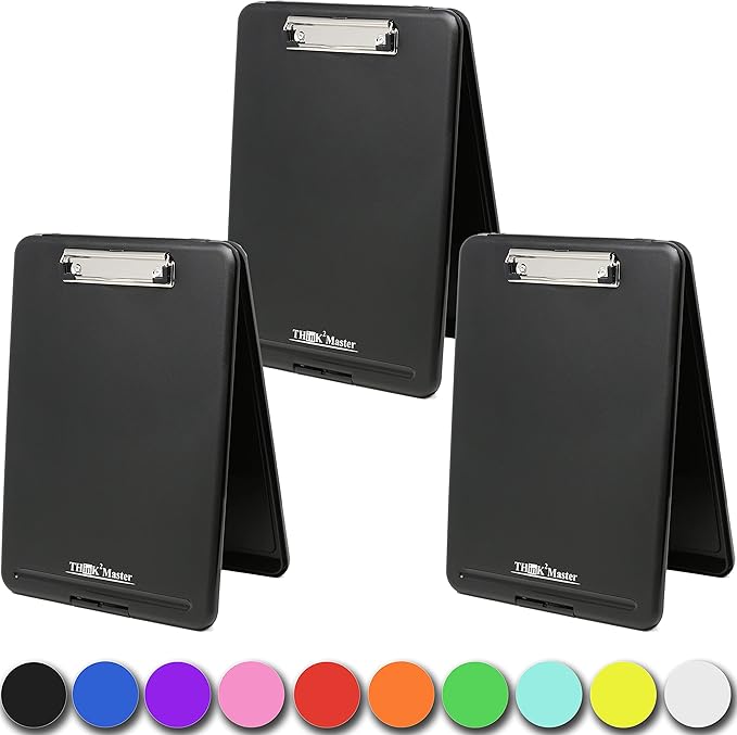 Think2Master [3 Pack] Black Plastic Storage Clipboard. | 25% Heavier & Sturdier| Heavy Duty and Won’t Flex Like Other Brands (Compare The Weight). Storage Compartment Holds 150 Letter Sized Paper.