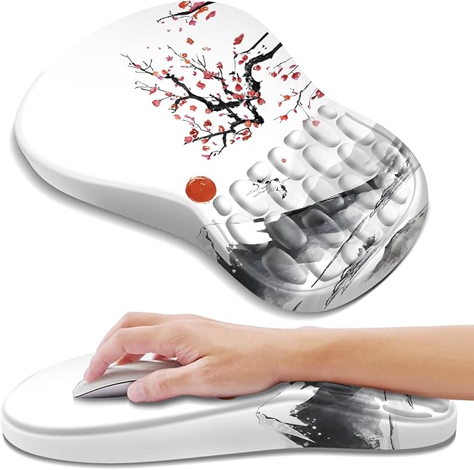 YIWEI Ergonomic Mouse Pad with Wrist Rest - Comfortable Office Mousepad with Memory Foam Wrist Support for Carpal Tunnel Relief, Mouse Pads with Non-Slip Base for Gaming and Home (Landscape Painting)