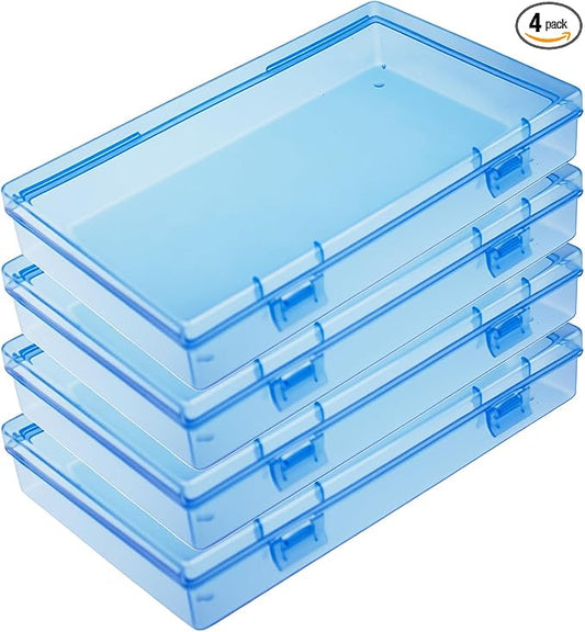 Goodma 4 Pieces Rectangular Plastic Boxes Empty Storage Organizer Containers with Hinged Lids for Small Items and Other Craft Projects (Blue, 7.1 x 4.3 x 1.2 inch)