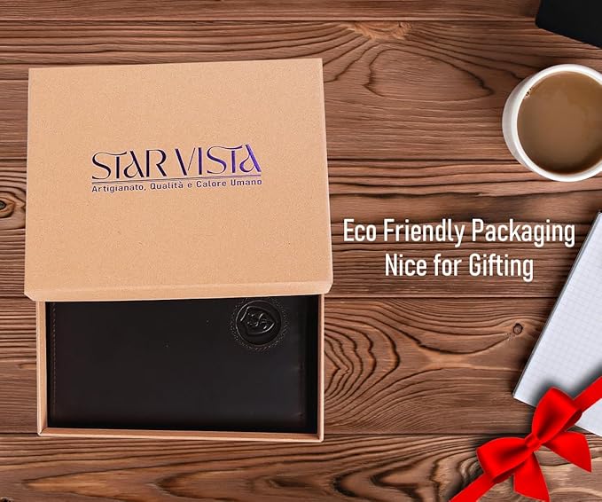 STAR VISTA Domenico Full Grain Leather Pilot Passport Wallet, Trifold Travel Document Organizer with RFID Blocking, Transparent Doc & Dual ID Windows, AirTag Slot, Pen & Travel Notebook