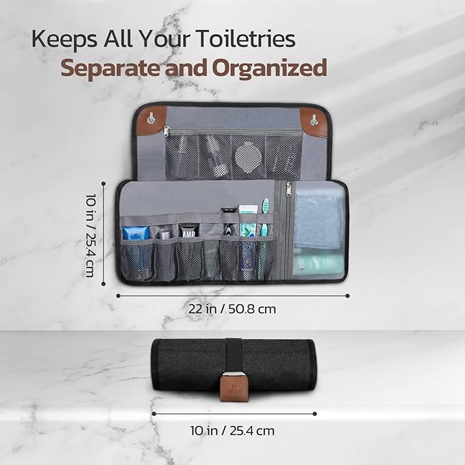 Toiletry Bag for Men, Travel Essentials Travel Toiletry Bag, Water-Resistant Compact Bathroom Roll Organizer for Hygiene, Shaving kit, Gifts for men (3.Classic Black(Polyster))