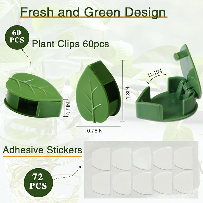 60 pcs Plant Wall Clips with 72 Pieces Acrylic Adhesive Sticker - Plant Climbing Wall Fixture Clips Plant Fixer Invisible Wall Vines Fixing Clips Self-Adhesive Hook Plant Clips