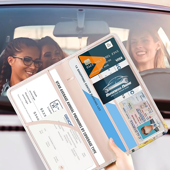 CoBak Car Registration and Insurance Holder - Vehicle Glove Box Car Organizer,Auto Truck Comparment Accessories Case with Magnetic Closure for Essential Document,Driver License,Cards