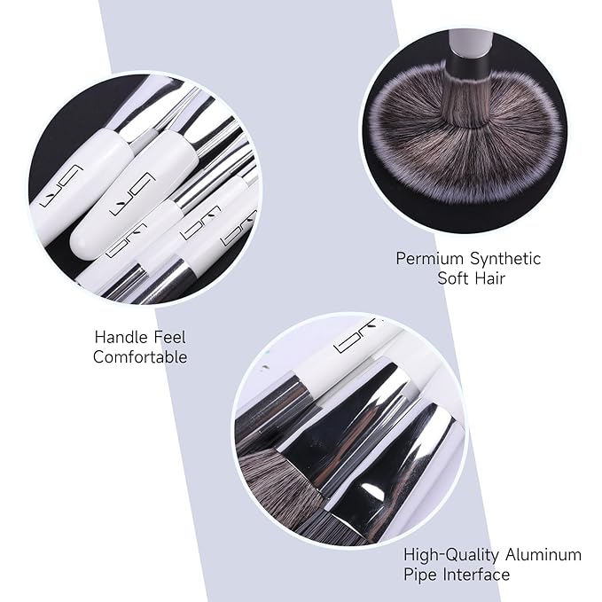 Travel Makeup Brushes Set w/Pouch, 5PCS Double Ended Portable Mini Cosmetic Brushes Kit for Foundation, Eyeshadow, Lip, Blush Make Up Brushes Professional(White)