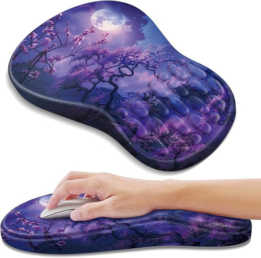 YIWEI Ergonomic Mouse Pad with Wrist Rest - Comfortable Office Mousepad with Memory Foam Wrist Support for Carpal Tunnel Relief, Mouse Pads with Non-Slip Base for Gaming and Home (Moonlit Night)