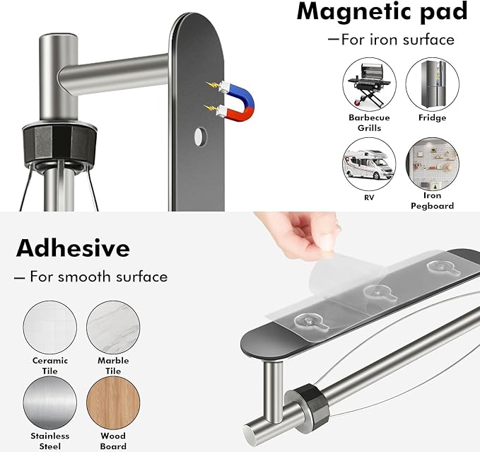 KIHOGEM Magnetic Paper Towel Holder, One Hand Operable Paper Towel Holder Wall Mount with Strong Magnetic Backing and Self-Adhesive for Kitchen Refrigerator RVs Grill Garage(Silver)