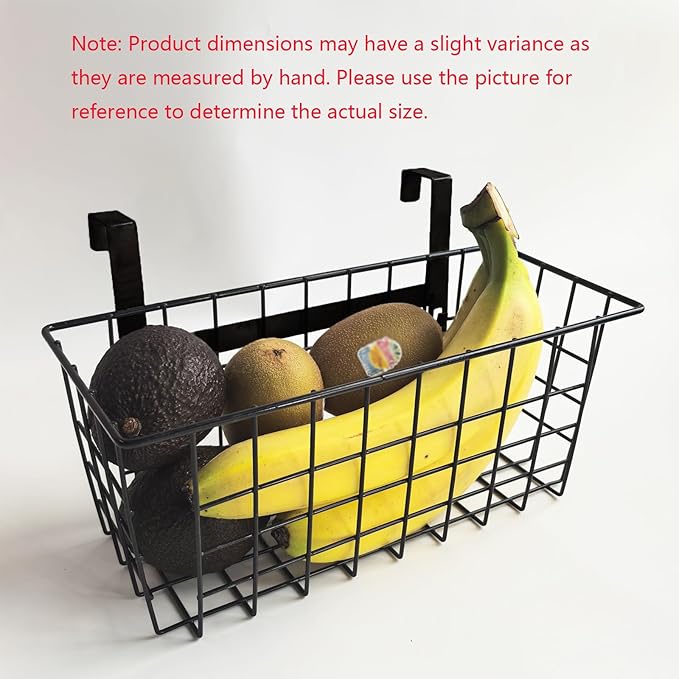 MaraFansie Basket with Hook, Grid Storage Basket, Over the Cabinet Door Organizer, Wire Hanging Basket with Hook Over the Railing, Under Sink Kitchen Cabinet, Pantry, Bathroom, Black, 4 Pack