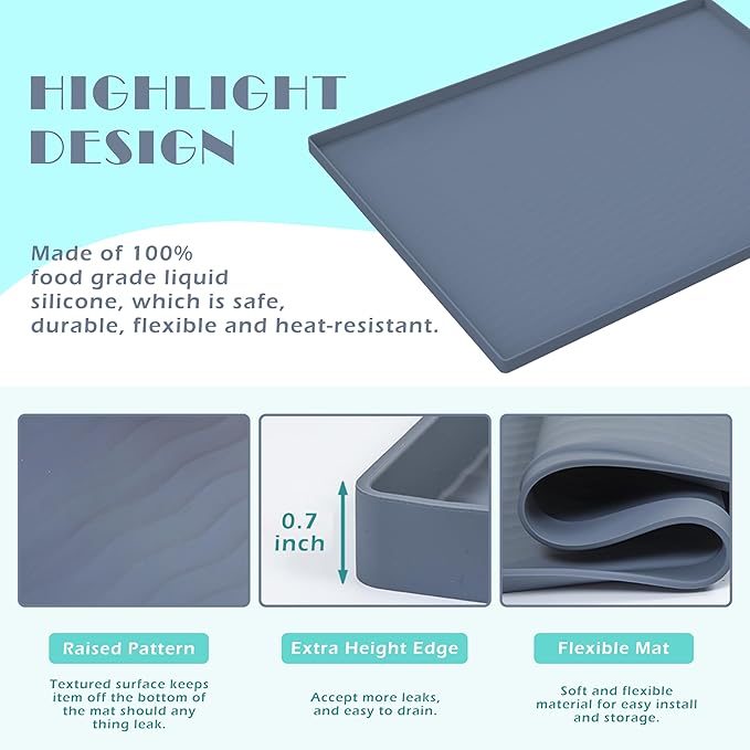 URMONA Waterproof Silicone Under Sink Mat 34'' x 19'' Shelf Liner for Kitchen and Bathroom, Cabinet and Counter Protector, Storage and Organizers, Litter Mat, Pet Cat Puppy Essentials(Navy)