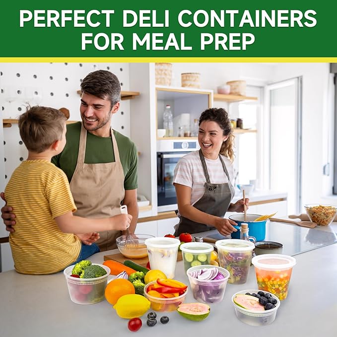 Dealusy 50 Set 8 oz Deli Containers with Lids, Leak-Proof BPA Free Plastic Take Out Bowls, Food Storage Containers for Takeout Meal Prep Storage, Freezer, Microwave & Dishwasher Safe