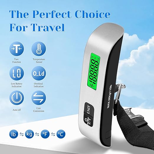 Luggage Scale, 110lb Luggage Weight Scale with 4 Unit Switching Functions & LED Display, Luggage Scale Travel Digital for Weighing Luggage, Backpacks, Packages and Markets