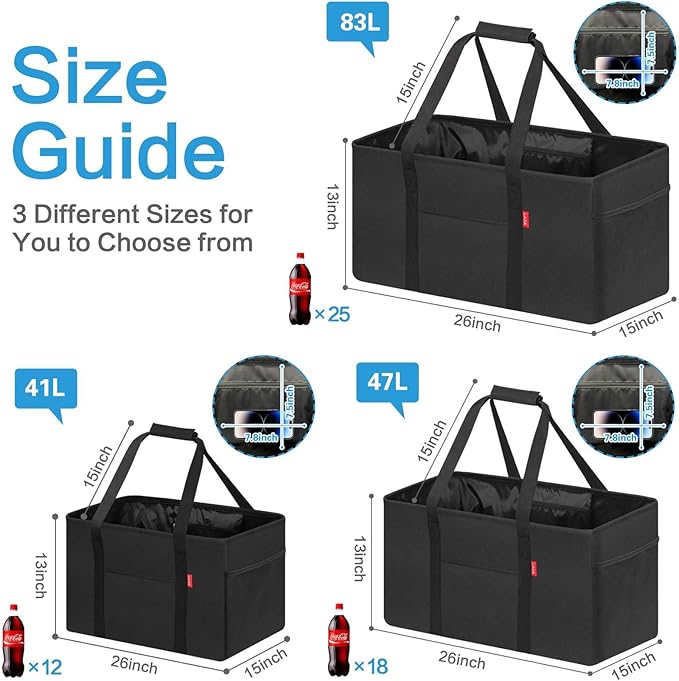LHZK Standing Utility Tote Bag with Metal Wire Frame and the Sides Rinforced, Large Tote Bag with Handle, Reusable Grocery Bags Foldable, Beach Bag, Car Tote (Black, 18.5''x11.8''x11.5'')