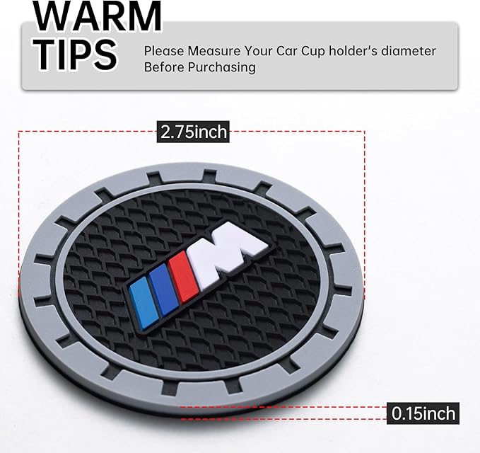 Car Cup Coaster, 2PCS Universal Non-Slip Cup Holders, Compatible with BMW M Series Car Cup Holder Coasters，Car Drink Coaster Holder Accessory, Black