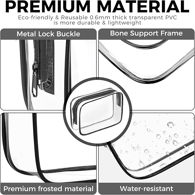 AURUZA Clear Makeup Bag, Portable Travel Toiletry Bags with Zipper, TSA Approved Clear Organizer Bags, PVC Cosmetic Pouch for Airport Airline Compliant