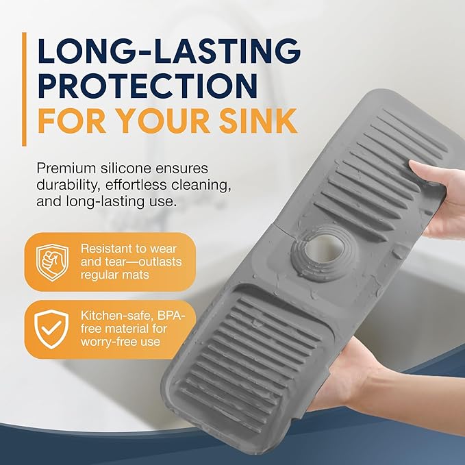 24” Silicone Faucet Mat For Kitchen Sink, Kitchen Sink Splash Guard Behind Faucet, Kitchen Faucet Mat For Kitchen Sink, Kitchen Sink Faucet Mat Splash Guard and Sink Water Splash Guard (Gray)