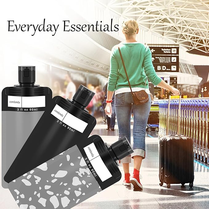 6 Pack Travel pouches for toiletries liquid,TSA Approved Travel Squeeze Pouches,liquid pouches for travel, squeeze pouches refillable,Leakproof Travel Containers for Toiletries (Black)