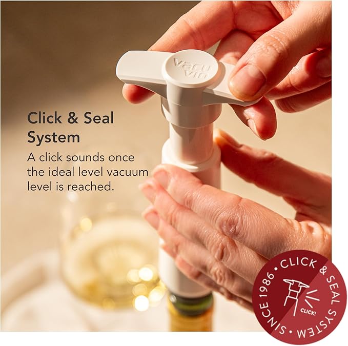 Vacu Vin Original Wine Saver with 2 Vacuum Bottle Stoppers – Wine Preserver Pump for Red or White Wine – Manual Air Remover System – Airtight Seal – Keep Wine Fresh Longer – White