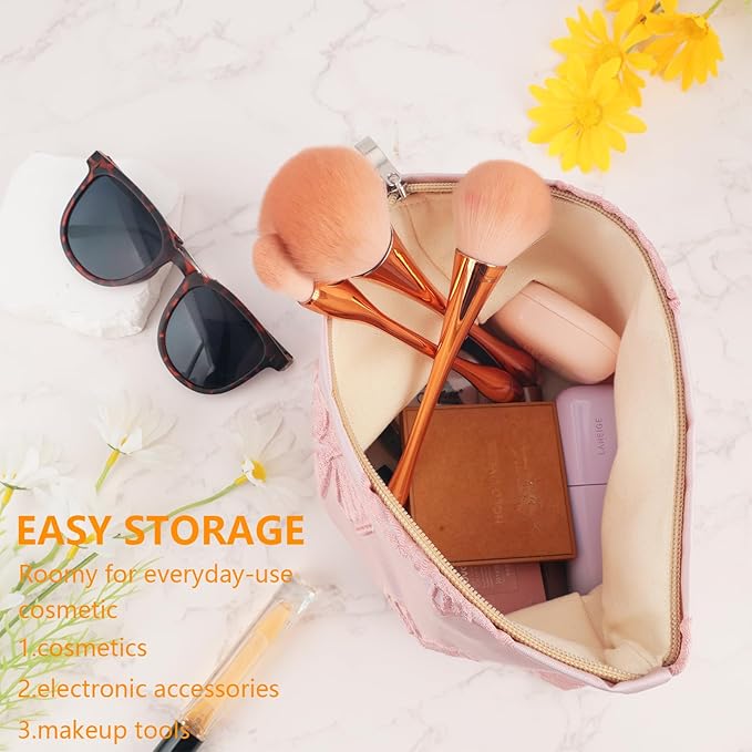 ZLFSRQ Bow Makeup Bag Travel Cute Bow Embossed Cosmetic Bag for Women Small Pink Bow Makeup Zipper Portable Storage Toiletry Pouch for Purse Aesthetic Christmas Essential Cosmetic Organizer