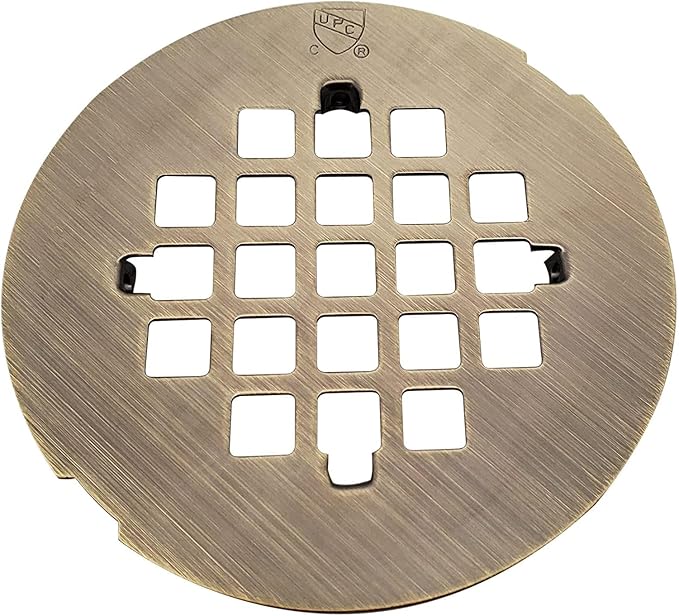 Westbrass A206P-06 2" No-Caulk PVC Compression Shower Drain with 4-1/4" Round Grid Cover, Antique Brass
