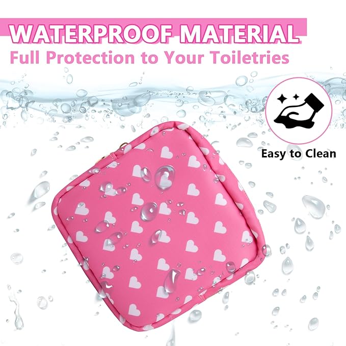 Mini Makeup Pouch for Purse, Small Cosmetic Bag Pouch Nylon Travel Toiletry Organizers for Women Girls, Cute Storage Zipper Pouch Coin Purse for School Work Camping (Mini-Pink Heart)