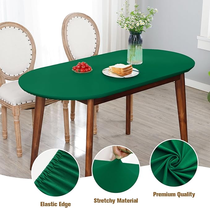 NEWISHER Fitted Oval Tablecloth 42 x 60 Inch Elastic Table Cloth, Stretch Spandex Table Cover Green Washable Polyester Top Cap Cover for Dining Picnic Camping Indoor and Outdoor