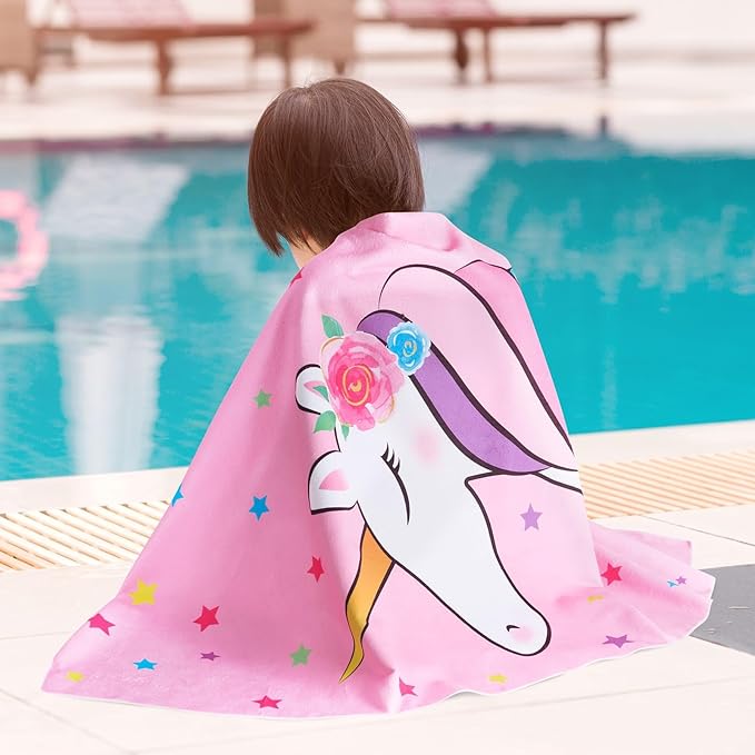 Unicorn Kids Beach Towel for Girls - 30” x 60” Pink Pool Swimming Towels Personalized Beach Towels for Girls Kids Quick Dry Ultra Absorbent Super Soft Beach Blanket Camping Travel Bath Shower Towel