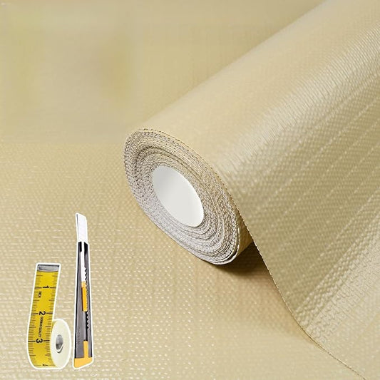 Shelf Liners for Kitchen Cabinets 12in x 20FT, Non Adhesive Drawer Liner Pure Beige Thickened Shelf Liner Non-Slip Easy to Clean for Tool Box Refrigerator with Knife and Tape Measure