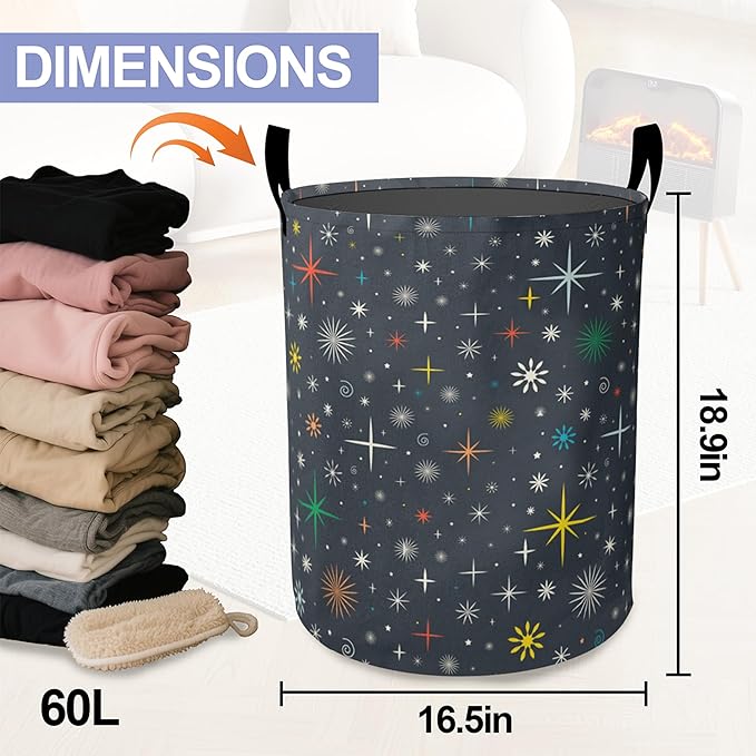 Medieval Atom Laundry Basket-Large Foldable Hamper Holder Portable Tall Collapsible Laundry Hamper Storage Basket Bin with Handles, Canvas & Waterproof lining for Household Items