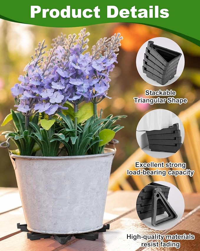 FantasyLife Pot Feet for Outdoor Planters, Invisible Breathable Plant Risers, Moisture-Proof Pot Stands Toes Lifters for Heavy Plants, Stackable Planter Feet for Indoor Outdoor (24pc Black, Small)