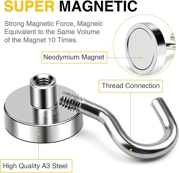 DIYMAG Magnetic Hooks, 28pack Magnet Hook Essentials Strong Heavy Duty Magnetics for Kitchen Refrigerator Hanging Classroom Cruise Cabins Accessories Silver
